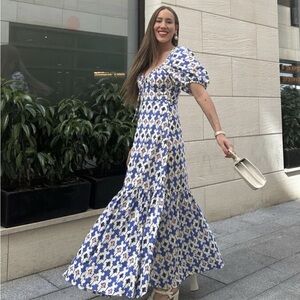 Zara Elegant Blue and White Floral Maxi Dress